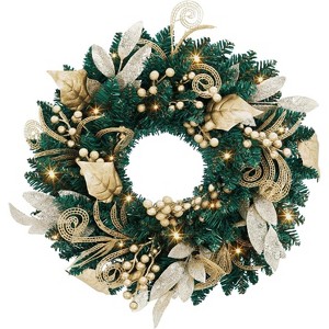 Gaomon 18 Inch Pre-Lit Christmas Wreath, Artificial Christmas Wreath with LED Lights, Battery Operated Holiday Wall Decors - 1 of 4