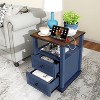 Dyonery 18" Blue Nightstand with Chargers Rustic Wooden High Nightstand with 2 Drawers for Bedroom, Living Room and Closet - 3 of 4