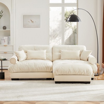 5 Pieces Sofa With Ottoman, 4 Seater Sectional Sofas Large With Waist Pillow And Throw Pillows, Large L Shape Sofa For Living Room-Cuddlewood