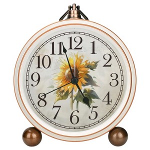 Aoibox Classic Vintage Table Clock with Sunflower Design, Silent Non-Ticking Analog Desk Clock for Office, Living Room or Bedroom - 1 of 4