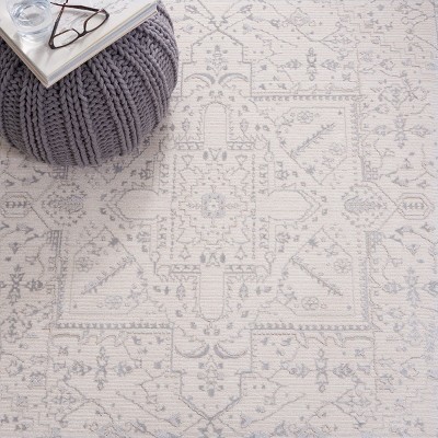 Ivory and Light Grey Hand-Knotted Wool Square Rug