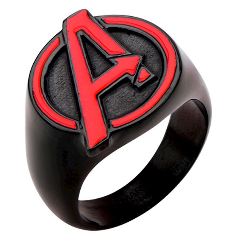 Men&#39;s Marvel Avengers Stainless Steel Logo Ring - Black, 1 of 4