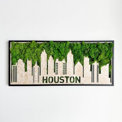 SEVOBAL Wall Art Houston Moss City Silhouette Metal Art for Contemporary Chic Home Indoor Decor with Flair, Green, 36.3"*18"*4"