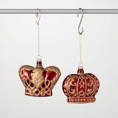 4.25"H & 4.25"H Sullivans Christmas Crown Ornament Set of 2  Silver-Gold