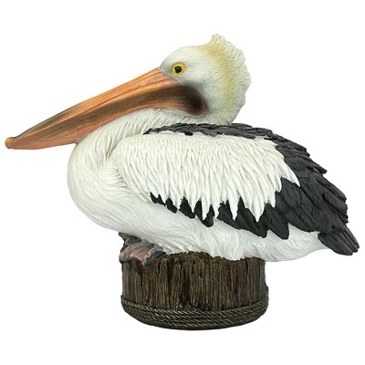 Naturalistic Hand-Painted Resin Pelican Statue on Aged Dock Post