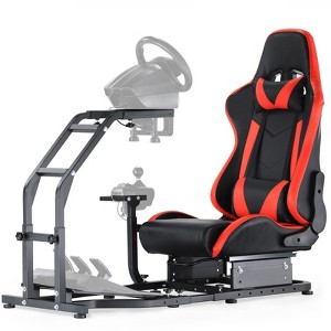 Dardoo Real Racing Simulator Cockpit Compact Stand with Red Seat Supports Compatible with Logitech, Thrustmaster, Fanatec & More - 1 of 4