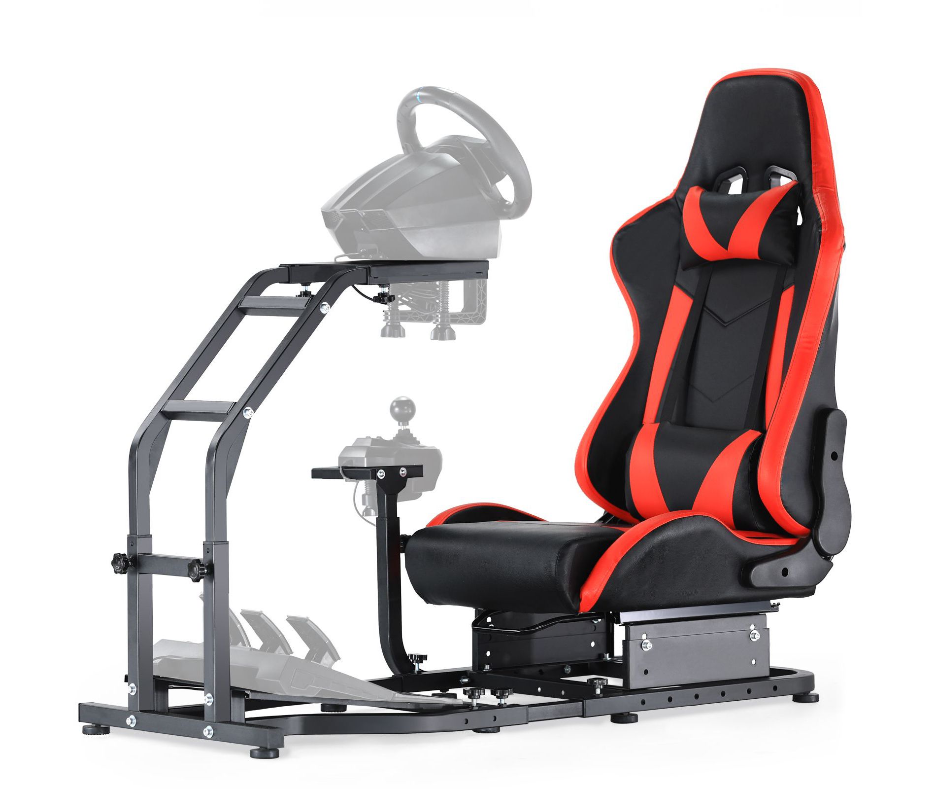 Dardoo Real Racing Simulator Cockpit Compact Stand with Red Seat Supports Compatible with Logitech, Thrustmaster, Fanatec & More
