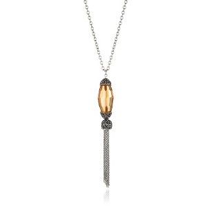 ELYA Women's Elongated Faceted Crystal Steel Tassel Drop Necklace - 30" - 1 of 4