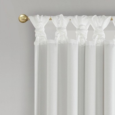 White Faux Silk Tab Top Blackout Curtain Panel