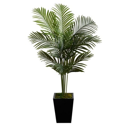 Nearly Natural 5-ft Paradise Palm Artificial Tree in Black Metal Planter