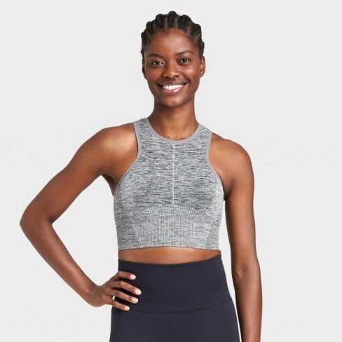 Women's Seamless Medium Support High-Neck Longline Sports Bra - All in  Motion™ Heathered Black L