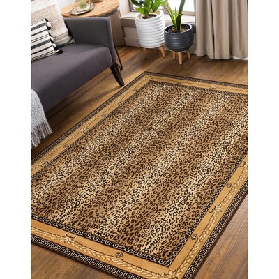 4' x 6' Brown and Beige Synthetic Leopard Print Area Rug