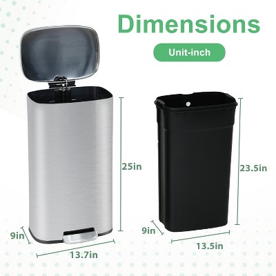 Brushed Stainless Steel 8 Gallon Step Trash Can with Soft-Close Lid