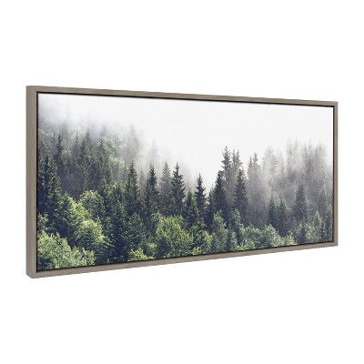 Lush Green Forest Foggy Day Framed Canvas Print, 18x40