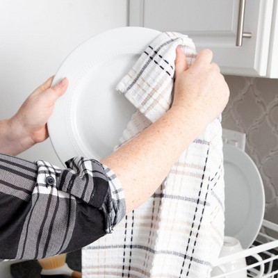 Latte Plaid Terry Cotton Kitchen Towel Set
