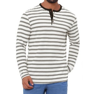 INSPIRE CHIC Men's Casual Long Sleeve Contrasting Colors Striped Henley T-Shirts - 1 of 4