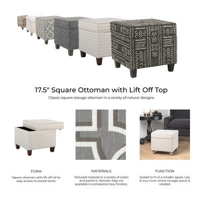 Blue/Gray Paisley Upholstered Square Storage Ottoman with Dark Walnut Legs