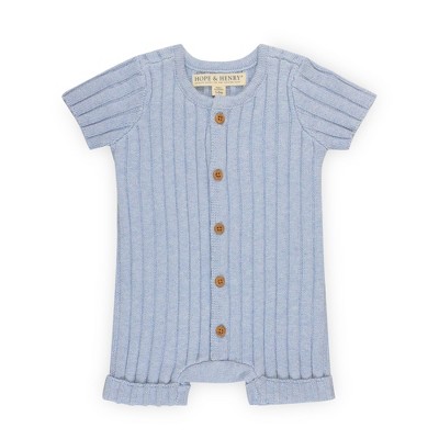 Image of Hope & Henry Baby Shortie Sweater Romper (Classic Blue Heather Rib, 0-3 Months)