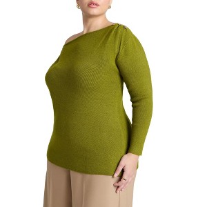 ELOQUII Women's Plus Size Asym Sweater With Hardware Detail - 1 of 4
