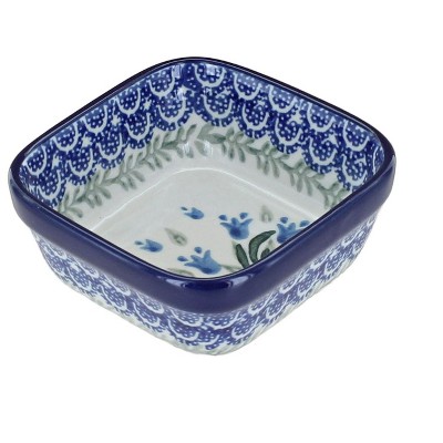 Blue Rose Polish Pottery 428 Ceramika Artystyczna Small Square Dish