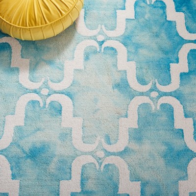Ivory and Turquoise Hand-Tufted Wool Area Rug 8' x 10'