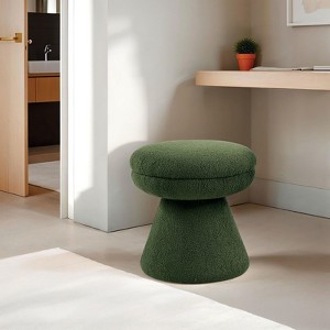 PAGED Accent Ottoman Mushroom Shape Vanity Stool Contemporary Foot Stool with Round Top, Shearling Teddy-Like Fabric for Entryway, Bedroom - 1 of 4