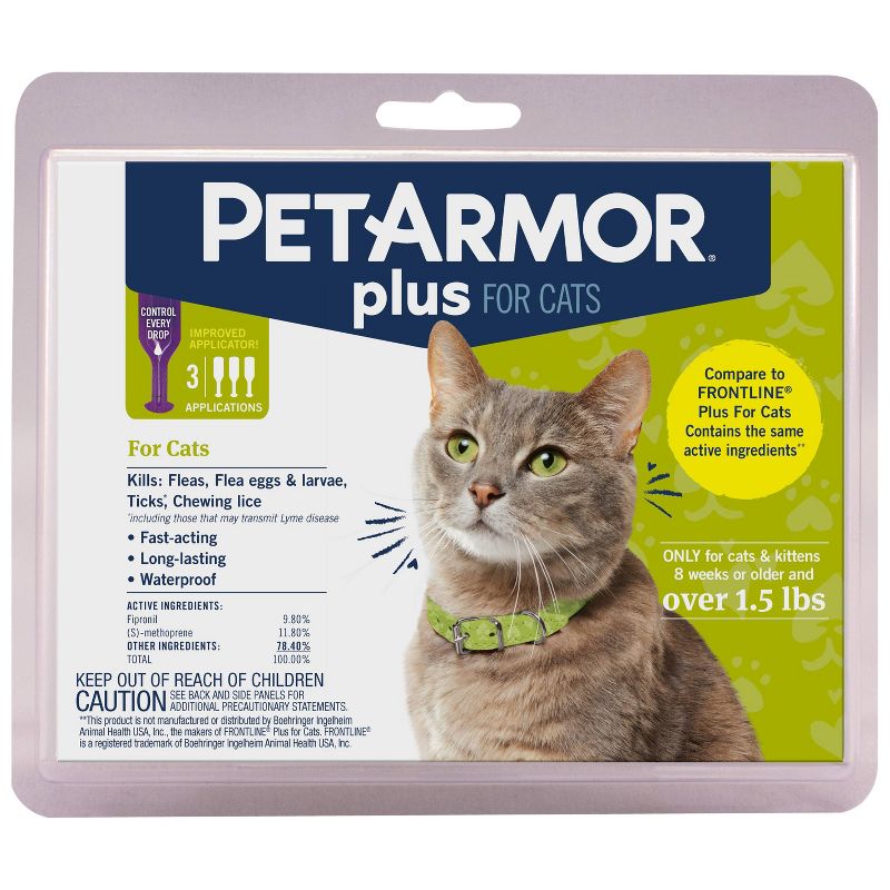 PetArmor Plus Flea and Tick Topical Treatment for Cats - Over 1.5lbs - 3 Month Supply - 0.051 fl oz, 3 of 8