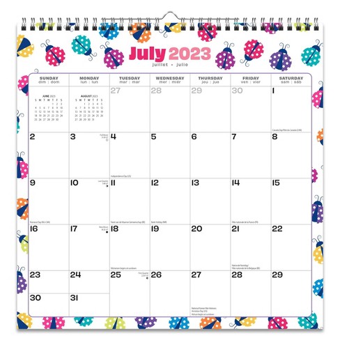 Stargifts 2023-2024 Wall Calendar 12"x12" Ladybug Party : Target