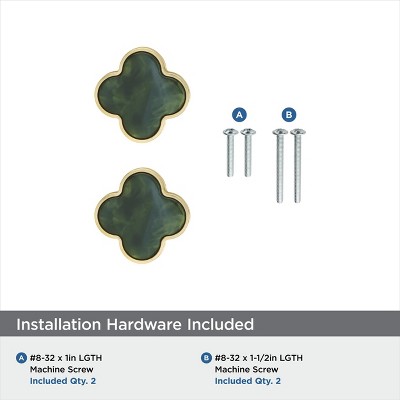 Gold and Emerald Green Clover Cabinet Knob Set