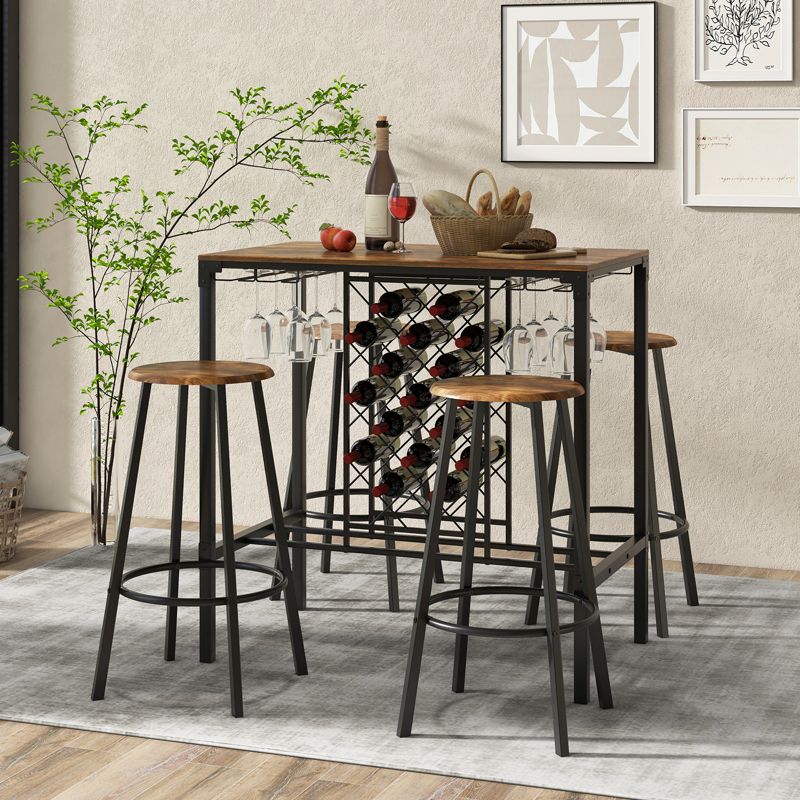 Tangkula 5-Piece Bar Height Dining Set 4-Person Bar Table and Stools Set with Wine Racks & Glass Holders Home Kitchen Breakfast Table Set, 2 of 9