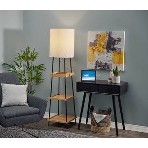 Henry Charge Shelf Floor Lamp Natural Black - Adesso: Contemporary Standing Lamp with USB Port, ETL Listed - 1 of 4