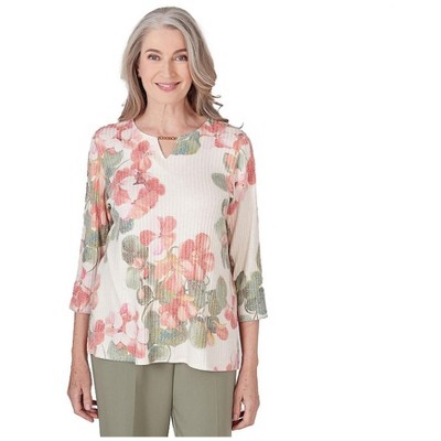 Alfred Dunner Womens Ribbed Tunic Blouse