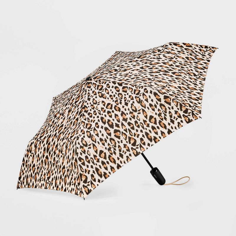ShedRain Auto Open Auto Close Compact Umbrella - Tan Leopard Print, 1 of 6