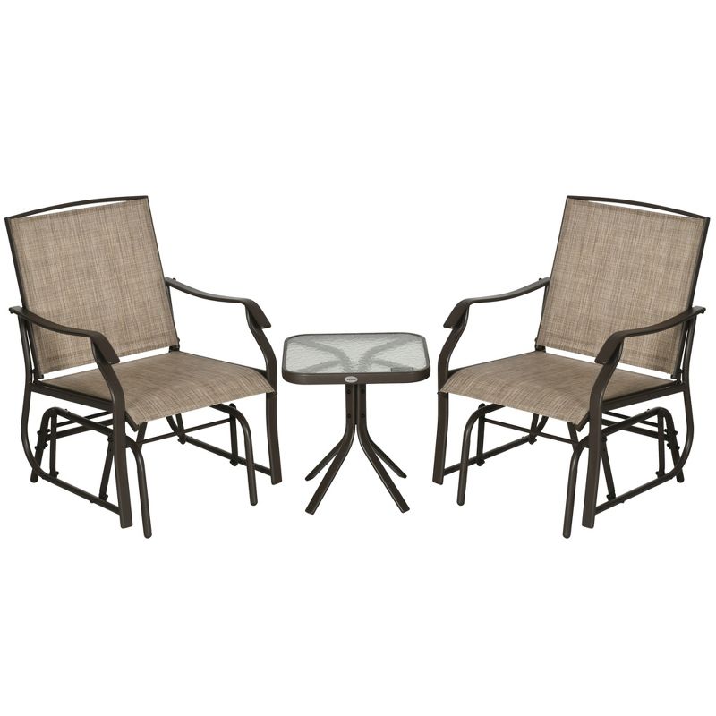 Outsunny 3 Pcs Outdoor Gliders Set Bistro Set with Glass Top Table for Patio, Garden, Backyard, Lawn, 1 of 7