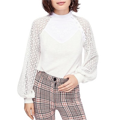 Free People Womens Crochet Sleeve Thermal Blouse