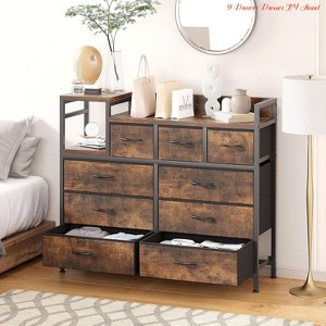 Living Room 9-Drawer TV Stand Dresser w/ Charging Station, Modern Media Console w/ Power Outlets & Open Shelf - 1 of 4