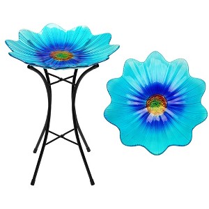 G128 19 Inch Height Glass Bird Baths with Metal Stand | Decorative