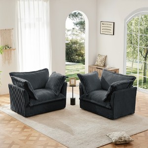 Set of 2 Corduroy Slipcovered Armchairs and Deep Seat or Sofas with Removable Covers and Large Pillows, 300lb Capacity Each - 1 of 4