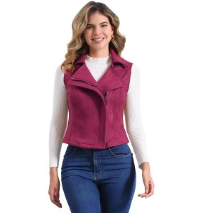 INSPIRE CHIC Women's Faux Suede Casual Sleeveless Biker Vest Jacket - 1 of 4