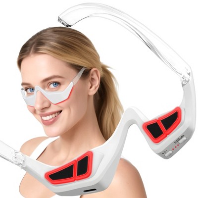 Under Eye Red Light Therapy Device - 3D Red Light Eye Mask with EMS Microcurrent for Dark Circles, Puffiness, Fine Lines -  for Women & Men - White