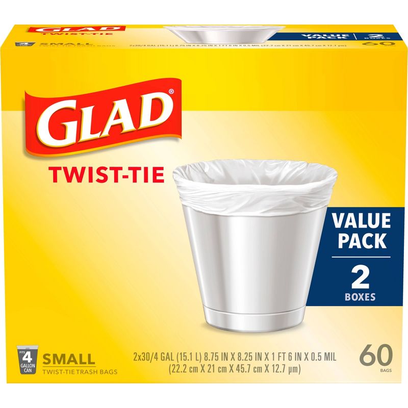 Glad Small Trash Bags 4 Gallon Twist Tie Value Pack - White - 60ct, 1 of 11