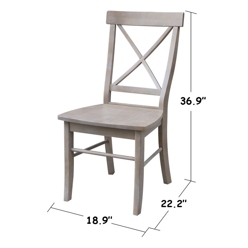 Set of 2 X Back Chairs with Solid Wood Seat Washed Gray/Taupe - International Concepts, 6 of 8