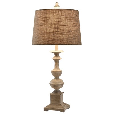 Ivory Distressed Polyresin Table Lamp with Taupe Shade