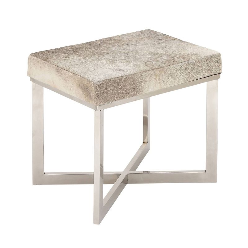 Contemporary Stainless Steel Cowhide Square Stool Silver - Olivia &#38; May, 4 of 28