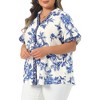 Women's Plus Size Floral Print Button Down Collared V Neck Roll Short Sleeve Elegant Summer Shirts - Agnes Orinda - 2 of 4