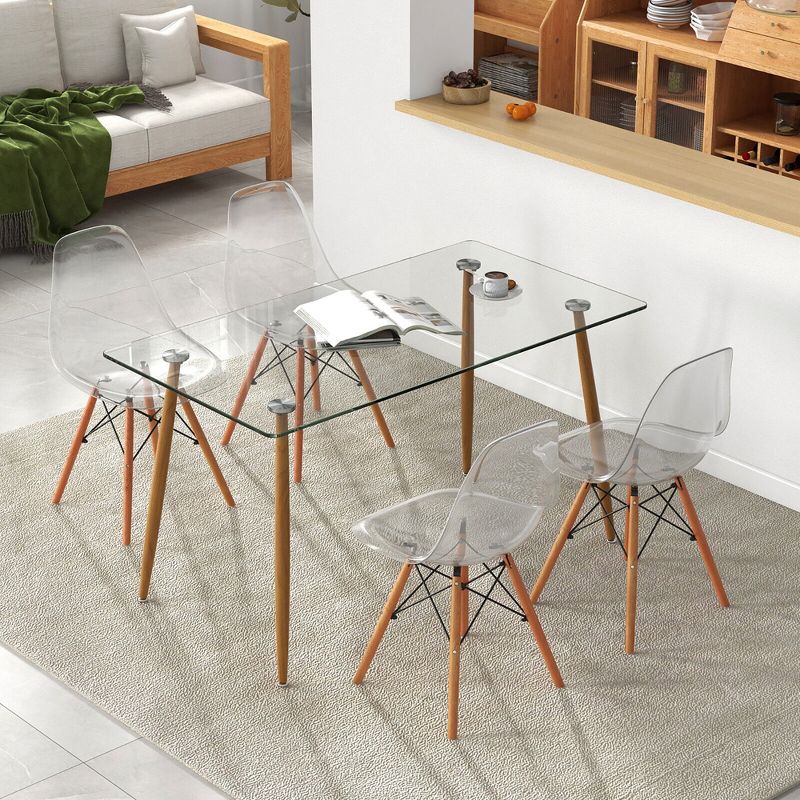 Tangkula Modern 5-Piece Dining Table Set w/ Rectangle Glass Table & 4 Transparent Chairs, 3 of 9