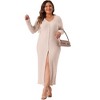 Agnes Orinda Women's Plus Size V Neck Long Sleeve Button Down Ribbed Knit Bodycon Midi Sweater Dresses - 3 of 4