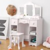 Kids Vanity Table & Stool Set, Mirror and Stool, Storage Drawer, Wooden Princess Makeup Dressing Table - 2 of 4