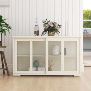 Kitchen Storage Cabinet With Doors And Adjustable Shelves, Elegant Black Sideboard Buffet With Glass Sliding Doors-The Pop Home - 1 of 4