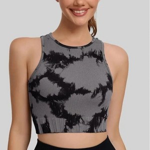 Women's Four-Way Stretch Yoga Vest Tie-Dye Spandex Crop Top for Pilates Fitness Solid Lightweight Breathable Seamless for Girls - 1 of 1